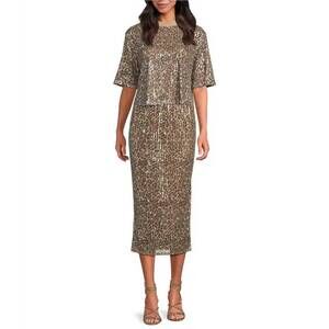 NEW ELAN sequin round neck top in gold